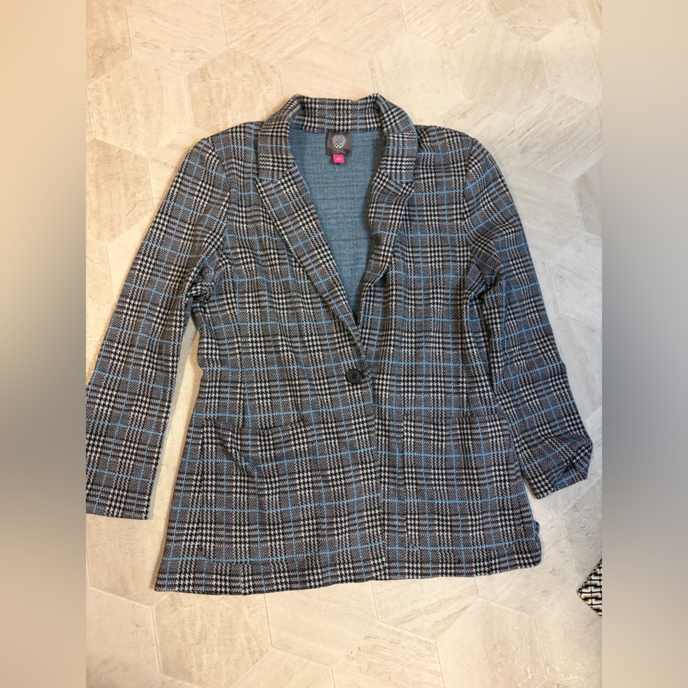 Vince Camuto‎ Houndstooth Boyfriend Blazer with Blue Highlights